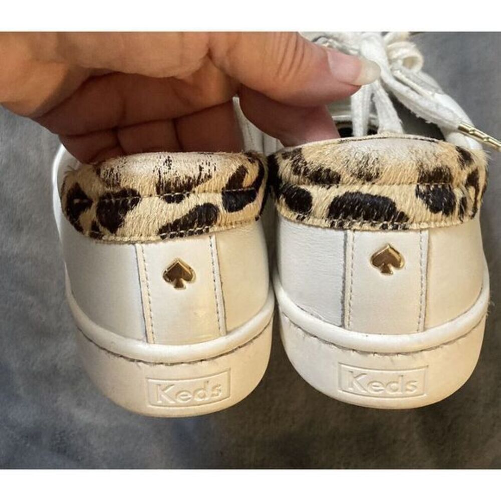 Keds for Kate Spade White Leather Sneakers w/ Leopard Calf Hair US Size‎ 6.5